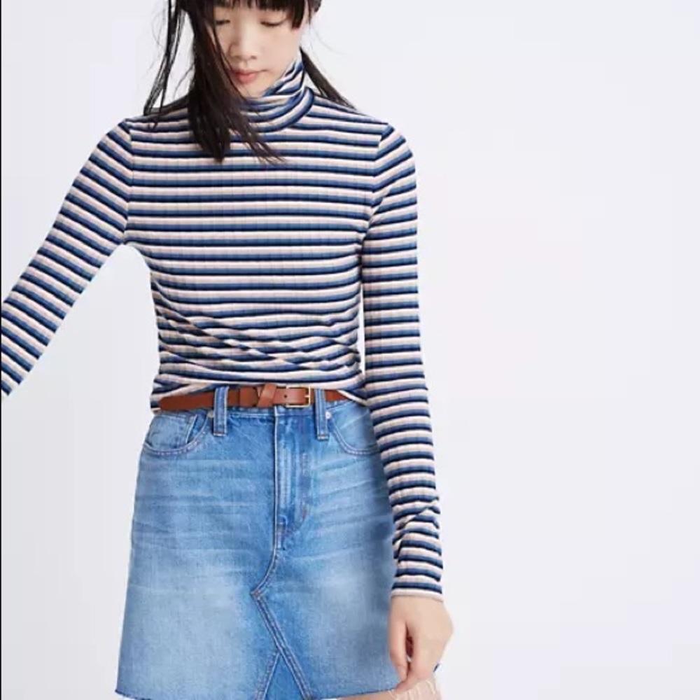 Madewell Ribbed Turtleneck Top in Stripe